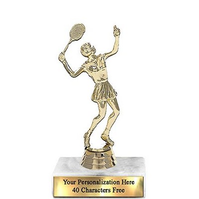 Trophy 7", 2X3 White Marble Base, Tennis Female Gold
