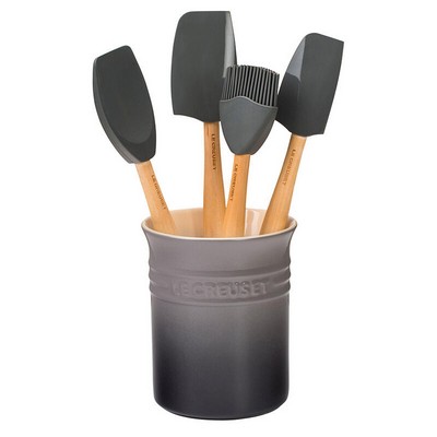 Le Creuset 5Pc Craft Series Silicone Utensil Set W/ Crock Oyster