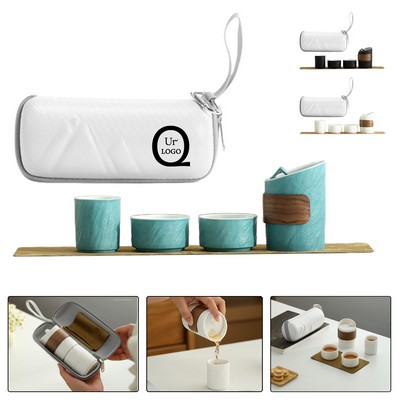 Outdoor Ceramic Tea Set - Travel Pot And 3 Cups