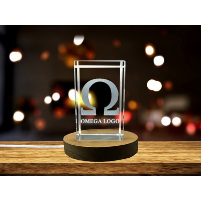 Omega Symbol Crystal Trophy Award w/LED Base Light