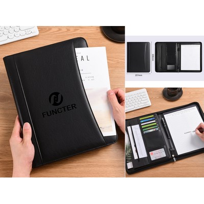 Debossed PU Leather Binder Portfolios Padfolio Binder Multi Functional Business Folder W/ Zipper