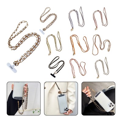 PU Leather & Metal Chain Phone Strap