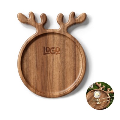 Rustic Wood Serving Platter w/ Antler Handle