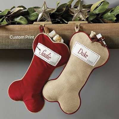 Christmas Stocking Gift Bag Holiday Decor Jute Dog Bone Christmas Ornament