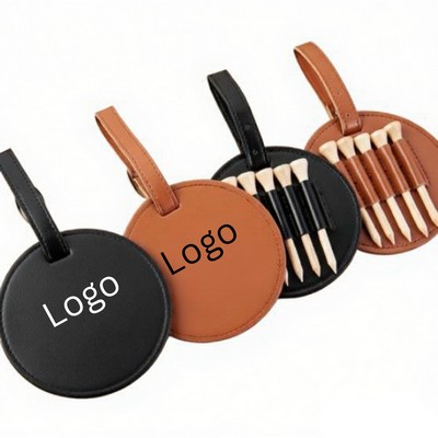 Round PU Leather Golf Tee Holder Tag With Strap