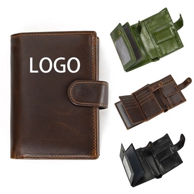 Men's Leather Trifold Wallet with ID Window