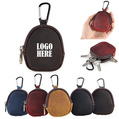 Genuine Leather Coin Pouch With Keychain