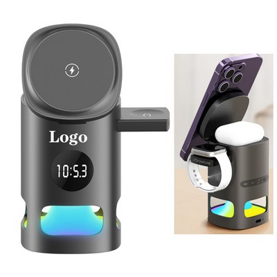Magnetic 5" 1 Led Wireless Charging Station With Clock