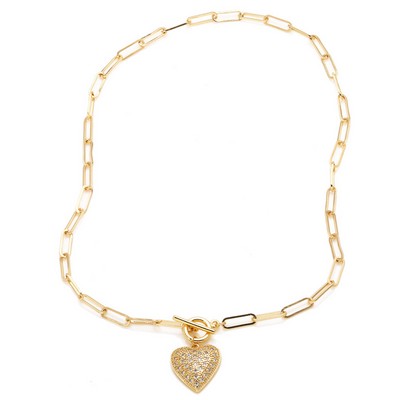 Full Cubic Zirconia Heart Pendant Necklace Sparkling Love Heart & Teardrop Long Sweater Chain