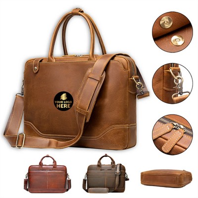 15.6" Genuine Leather Laptop Briefcase For Men