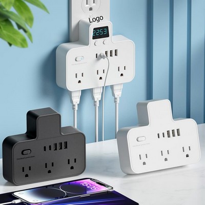 Smart Surge Protector Featuring a Digital Display, 6 AC Outlets, and 5 USB Por