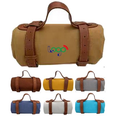 Solid Color Picnic Mat With Leather Straps