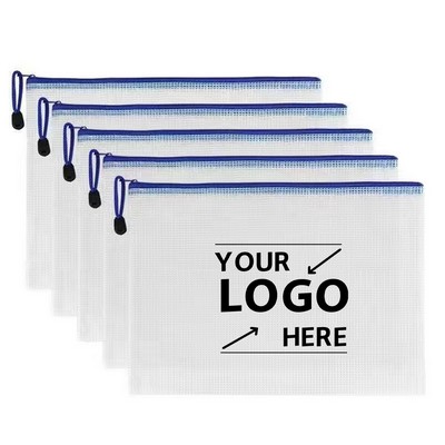 A4 Transparent PVC Zipper Mesh File Bag