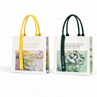 14"x12" Eco Art Signature Structured Canvas Tote Bag, Ribbon, Full Color Printing, Snap Closure