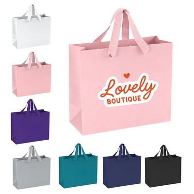 Matte Eurotote Paper Bag – Logo Gift Bag with Ribbon Handles 8" x 10" x 4" Retail Shopping Bag