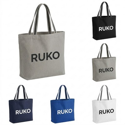 Deluxe Recycled Cotton Canvas Tote Bag with Striped Handles (15" x 16")