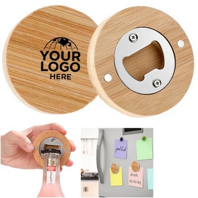 Round Wooden Magnetic Bottle Opener for Refrigerator
