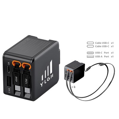 45W Wall Charger w/ Retractable Cable C+C- USB Port A+C