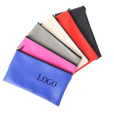 PU Leather Zippered Bank Deposit Pouch