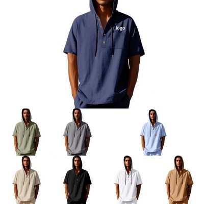 Men's Short Sleeve Linen Hoodie