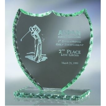 Small Jade Glass Pearl Edge Shield Award