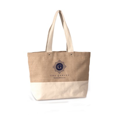 Eco-Friendly Reusable Shopping Natural Jute Burlap Tote Bag with Cotton Handles Bags with Rivets