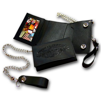 Genuine Leather "Biker" Style Tri Fold Wallet