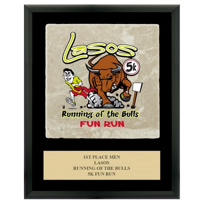 Black Plaque w/Tumbled Stone Tile & Engraved Plate (8"x10")