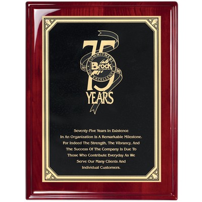 Rosewood Piano Finish Plaque with Florentine Border Plate, 9 x 12"