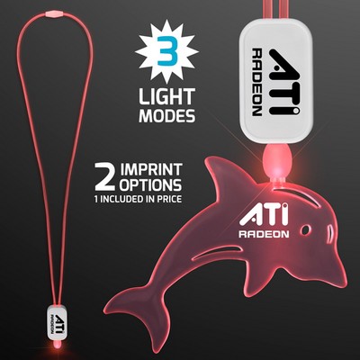 Neon Look Necklace Red LED Lanyards with Acrylic Dolphin Pendants - PRINTED