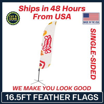 16.5' Feather Flag - Single Sided w/Chrome X Base - Made in the USA