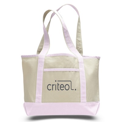 Heavy Canvas Deluxe 2-Pocket Tote (PRINTED)--Natural/Light Pink