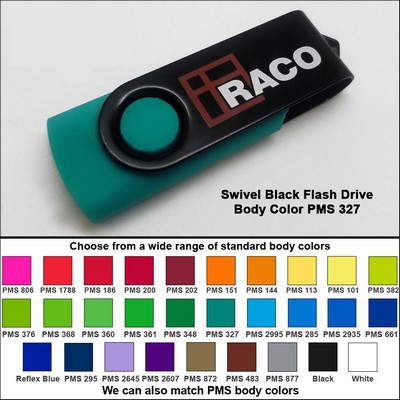 Swivel Black/Teal Green Flash Drive (128 MB Memory) - Body PMS 327