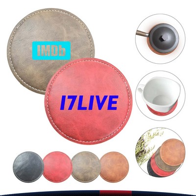 Oil-Proof PU Leather Coaster(Diameter 3.15")