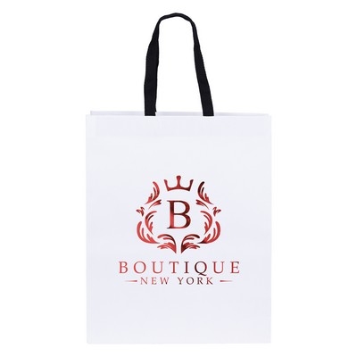 Teak - Woven Handle White Eurototes - Foil Print (13" x 6" x 16")