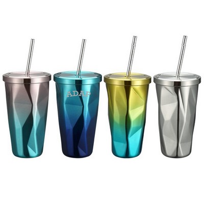 16oz Double Wall Vacuum Insulated Travel Mug Bulk, Stainless Steel Tumblers with Lid and Straw