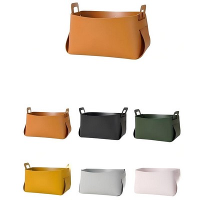 Collapsible PU Leather Desktop Storage Basket