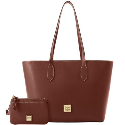 Dooney & Bourke Amber Brown Saffiano Tote and Medium Wristlet Bag