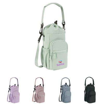 Insulated Water Bottle Carrier Sling Bag with Phone Pocket