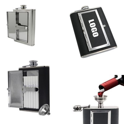 6 Oz. Stainless Flask w/Cigarette Holder