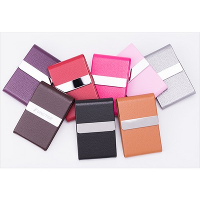 Stainless Steel Business Card Holder W/PU Leather