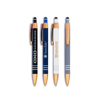 Penny Stylus Satin Soft Touch Click Metal Pen - Copper Accents
