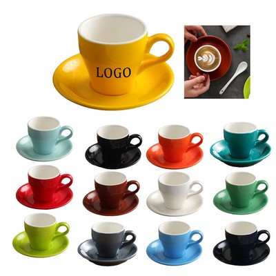 3 Oz. European Style Ceramic Coffee Cup W/ Saucer