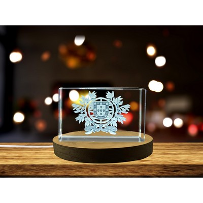 Portugal National Emblem 3D Engraved Crystal Trophy Award w/LED Base