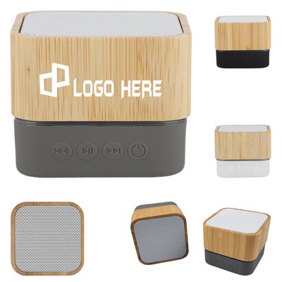 Bamboo Square Mini Portable Speaker W/ With Memory Playback