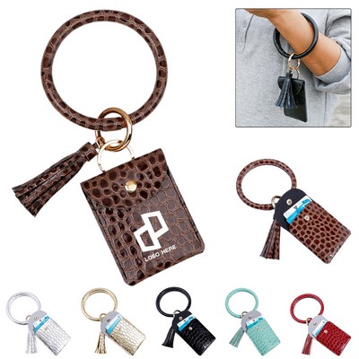 Pu Leather Tassel Cards Holder W/ Bracelet Handle