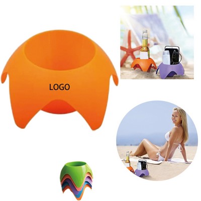Portable Plastic Beach Cup Drink Snack Tray Holder