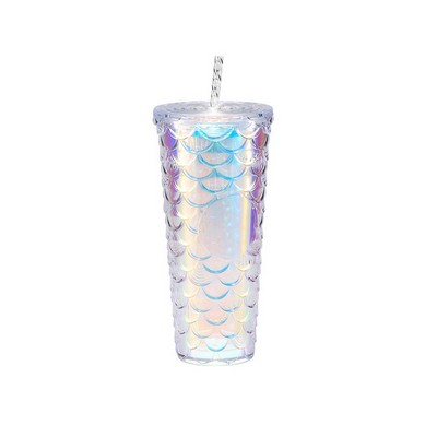 Double-Wall Plastic Tumbler With Lid & Straw