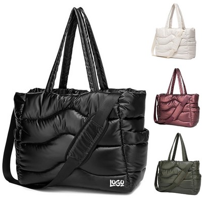 Lightweight Quilted Puffy Nylon Shoulder Tote Bag