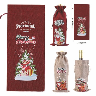 Christmas Drawstring Bottle Bag